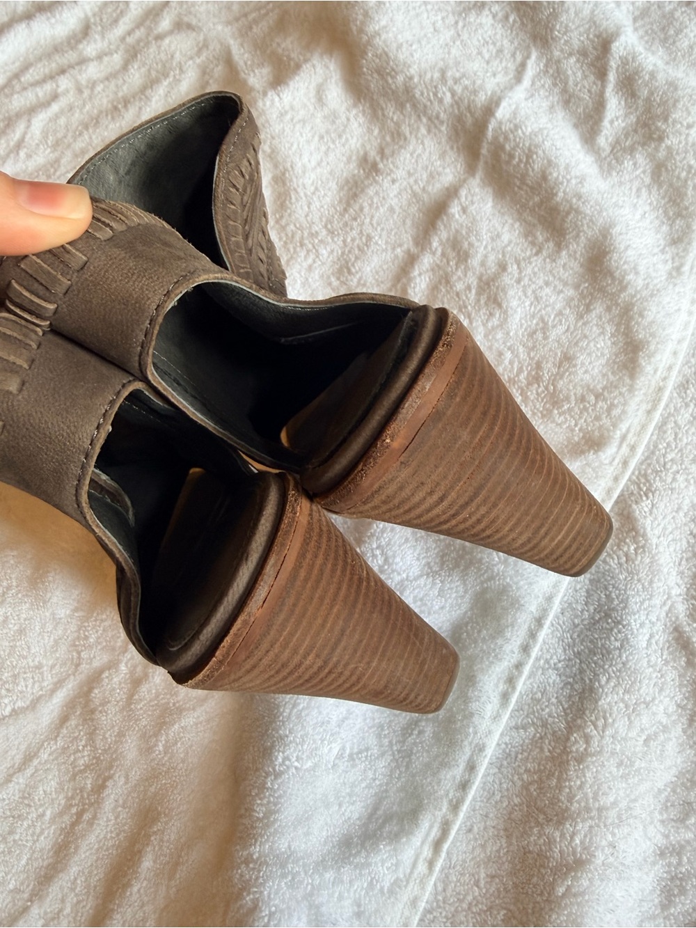 Vince Camuto Taupe Peep-Toe Ankle Booties - Picture 5 of 7